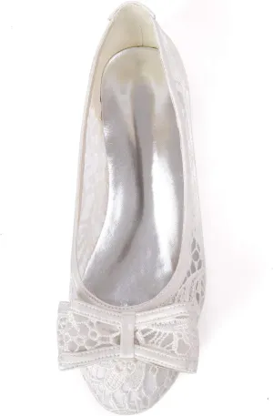 Womens Bow Flats Mesh Slip On Bride Party Unique Dress Bridesmaid Round Toe Court Shoes