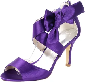 Womens Bow High Heels Peep Toe Wedding Shoes For Bride Party Dress Sandals Work Party 8.5CM Zip