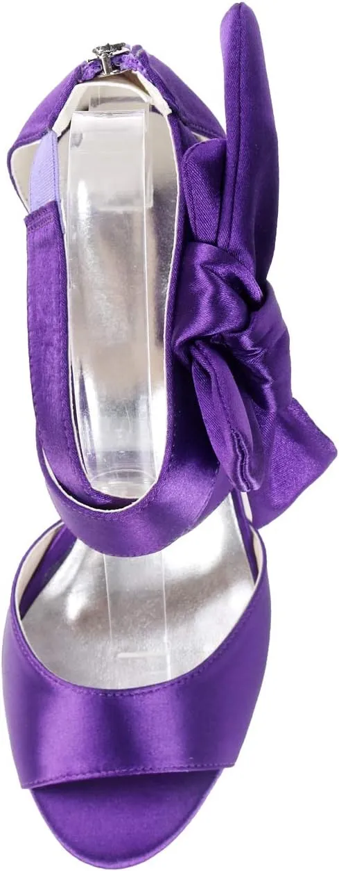 Womens Bow High Heels Peep Toe Wedding Shoes For Bride Party Dress Sandals Work Party 8.5CM Zip