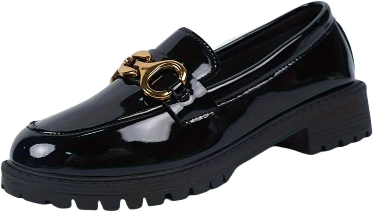 Women's Buckle Decor Chunky Heel Loafers, Fashion Preppy Style Dress Shoes