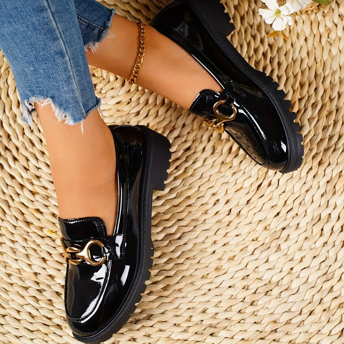 Women's Buckle Decor Chunky Heel Loafers, Fashion Preppy Style Dress Shoes