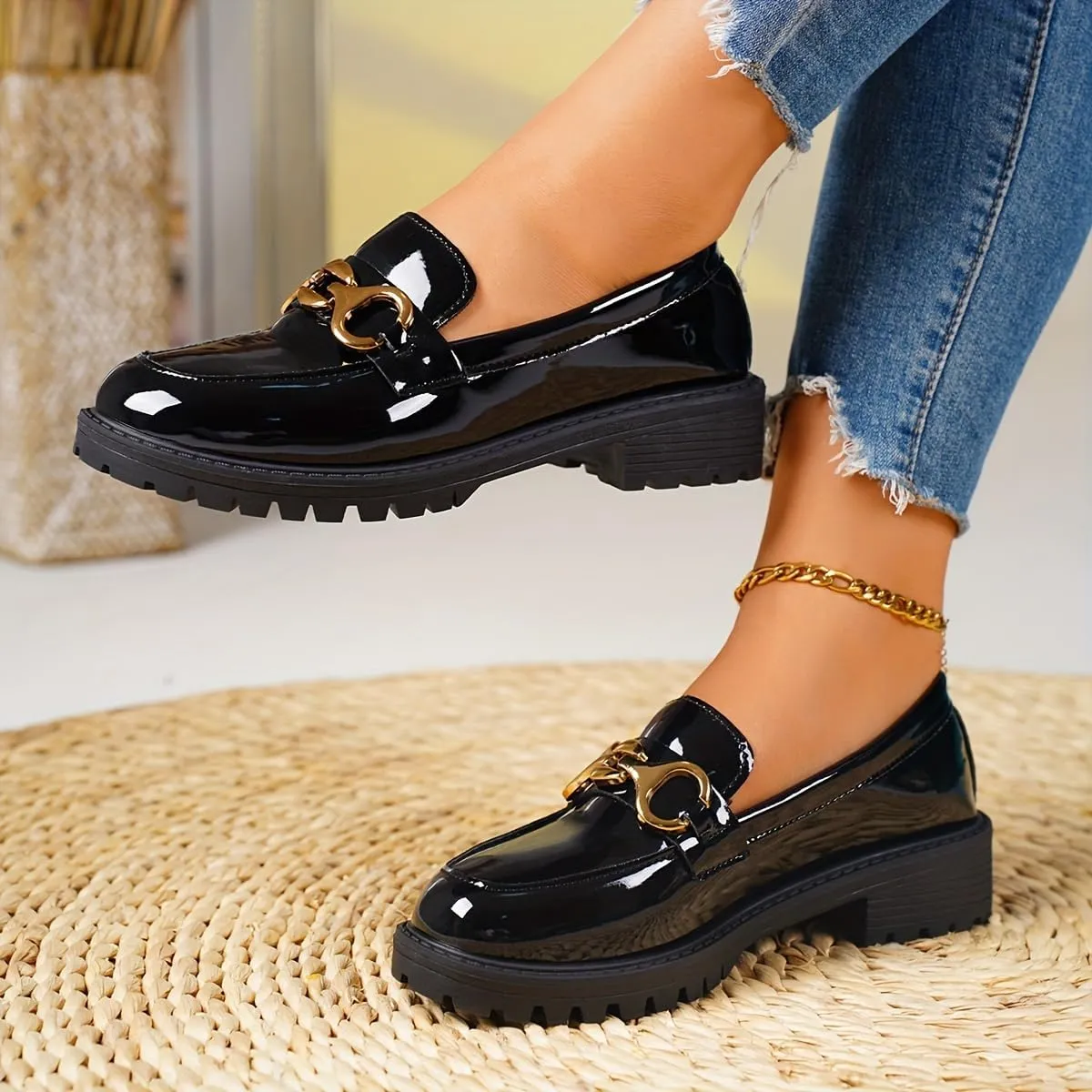 Women's Buckle Decor Chunky Heel Loafers, Fashion Preppy Style Dress Shoes