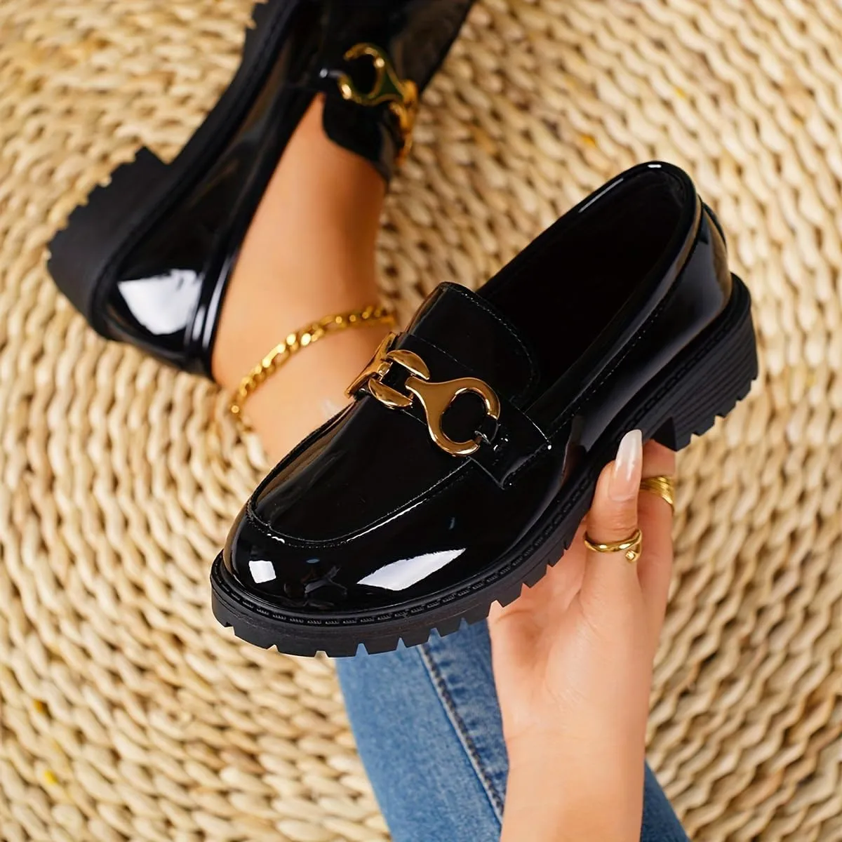 Women's Buckle Decor Chunky Heel Loafers, Fashion Preppy Style Dress Shoes