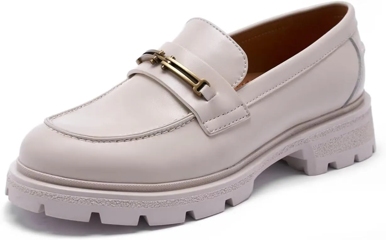 Women's Business Casual Chunky Loafers - Comfortable Platform Slip-Ons