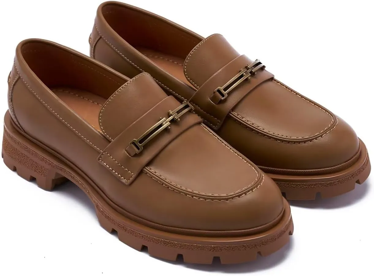 Women's Business Casual Chunky Loafers - Comfortable Platform Slip-Ons