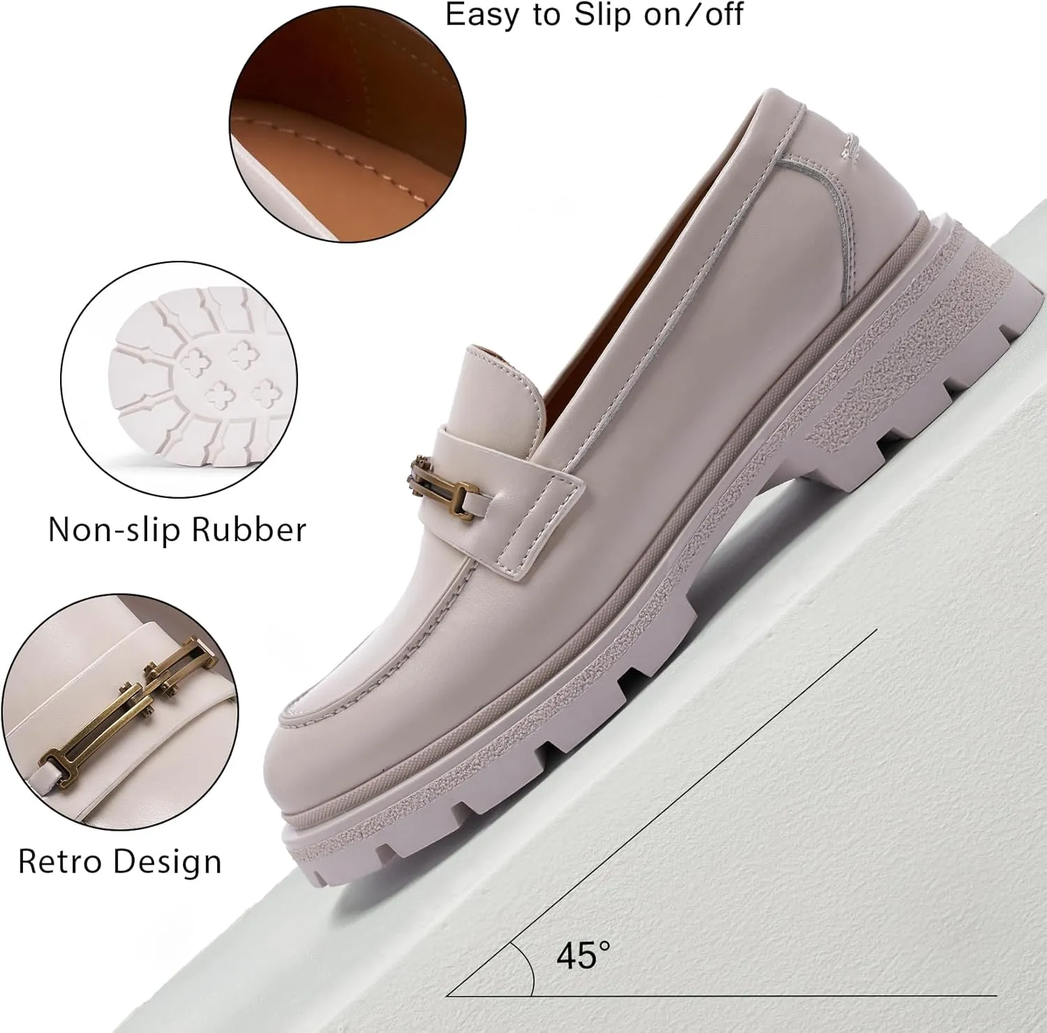 Women's Business Casual Chunky Loafers - Comfortable Platform Slip-Ons