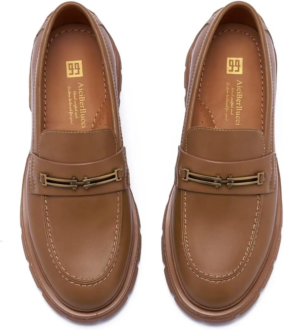Women's Business Casual Chunky Loafers - Comfortable Platform Slip-Ons