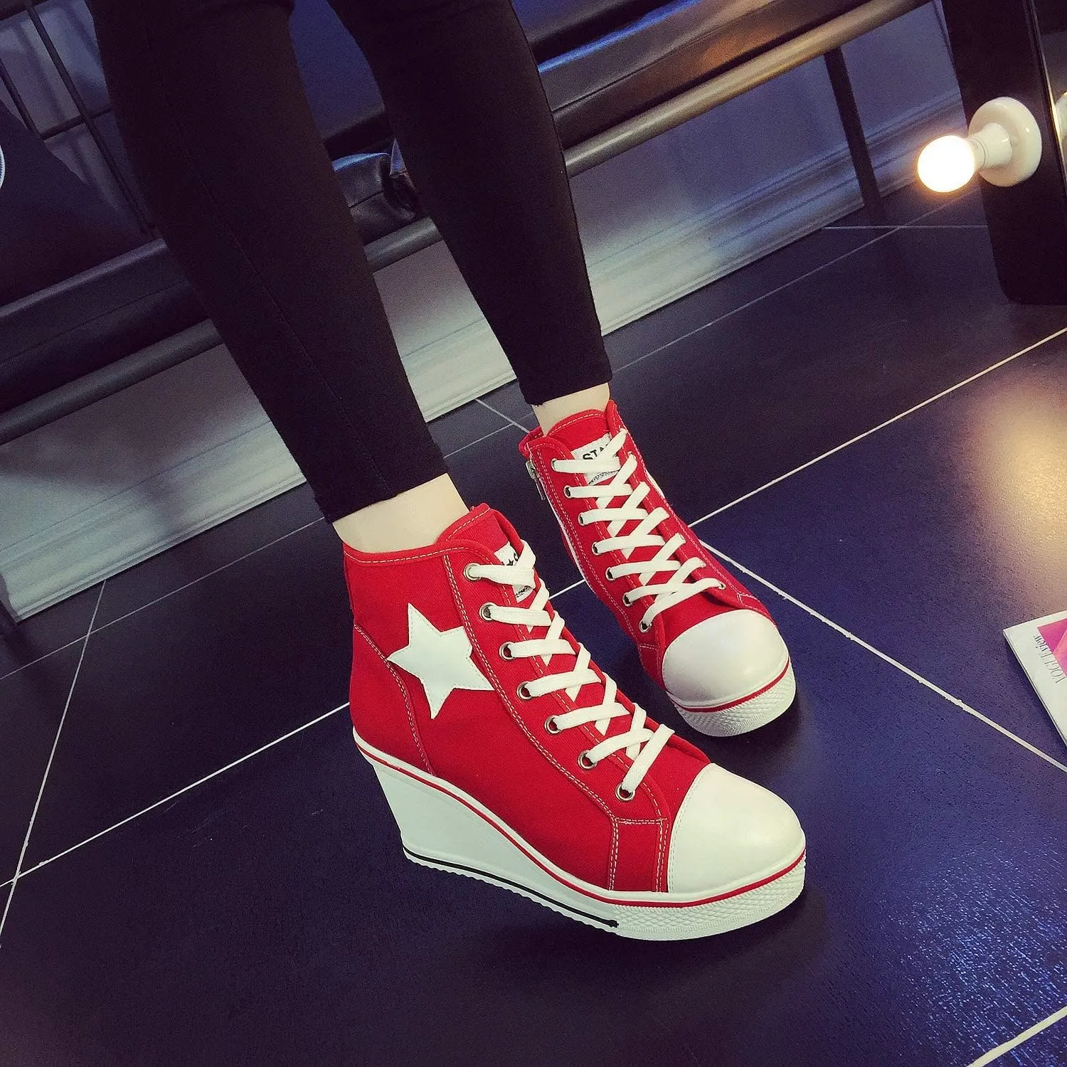 Women's Canvas High-Heeled Shoes Fashion Sneakers Casual Shoes for Walking Platform Wedges Pump Shoes