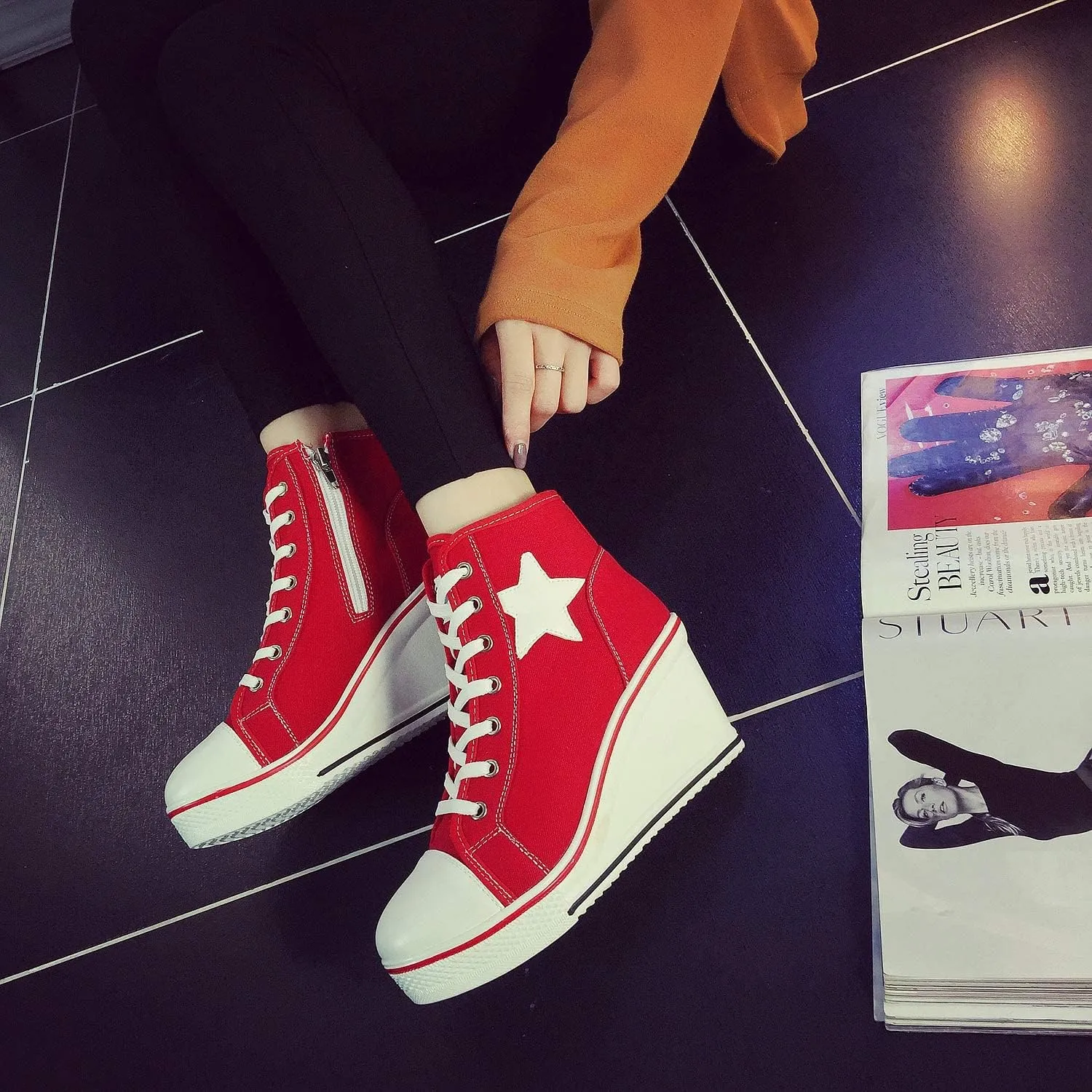 Women's Canvas High-Heeled Shoes Fashion Sneakers Casual Shoes for Walking Platform Wedges Pump Shoes