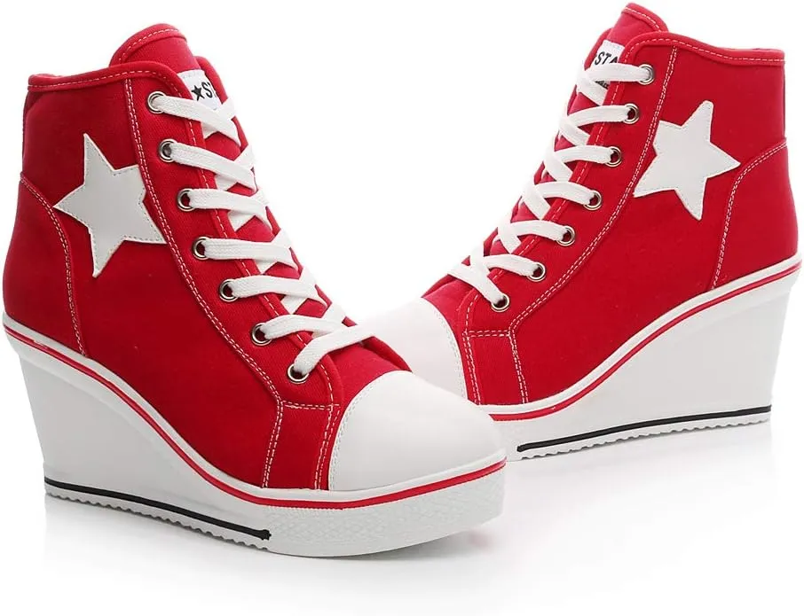 Women's Canvas High-Heeled Shoes Fashion Sneakers Casual Shoes for Walking Platform Wedges Pump Shoes
