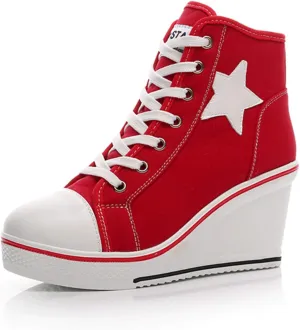Women's Canvas High-Heeled Shoes Fashion Sneakers Casual Shoes for Walking Platform Wedges Pump Shoes