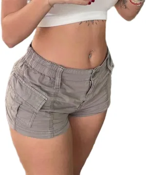 Womens Cargo Shorts Elastic Shorts Y2k E-Girl Slim Fit Cargo Shorts for Harajuku Streetwear