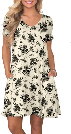 Women's Casual T Shirt Dress Summer Short Sleeve Swing Dresses with Pockets