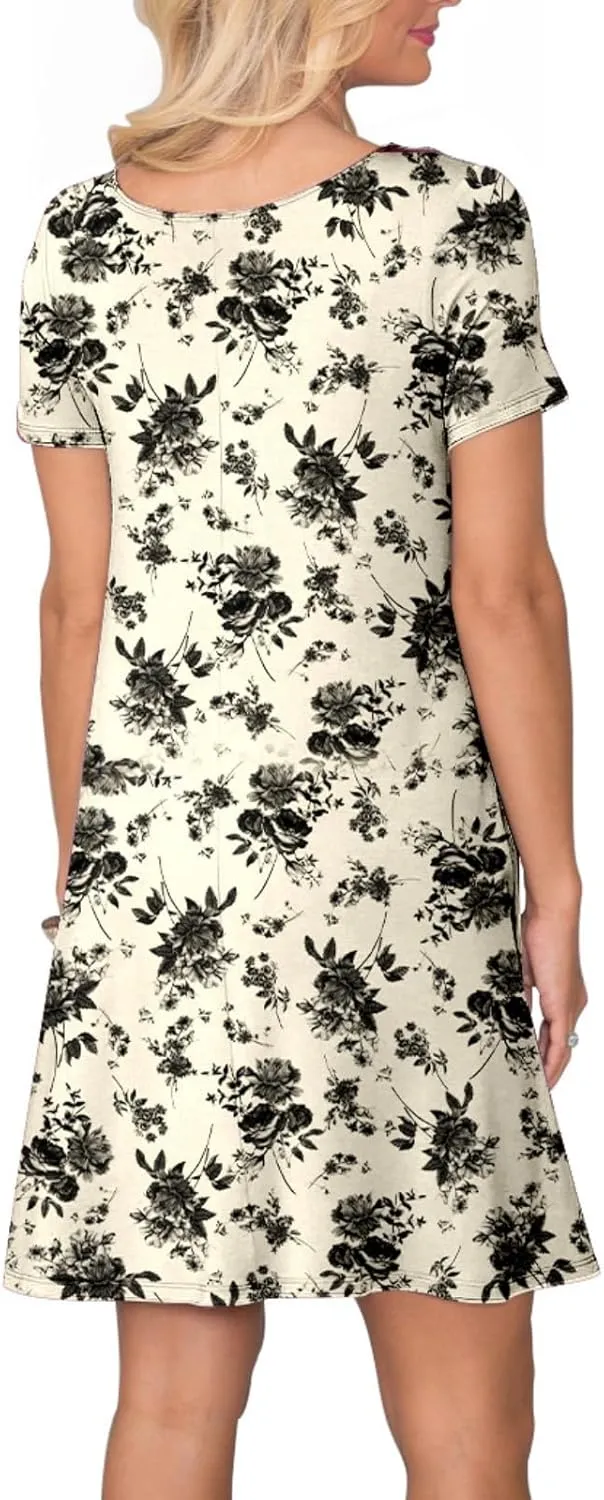 Women's Casual T Shirt Dress Summer Short Sleeve Swing Dresses with Pockets