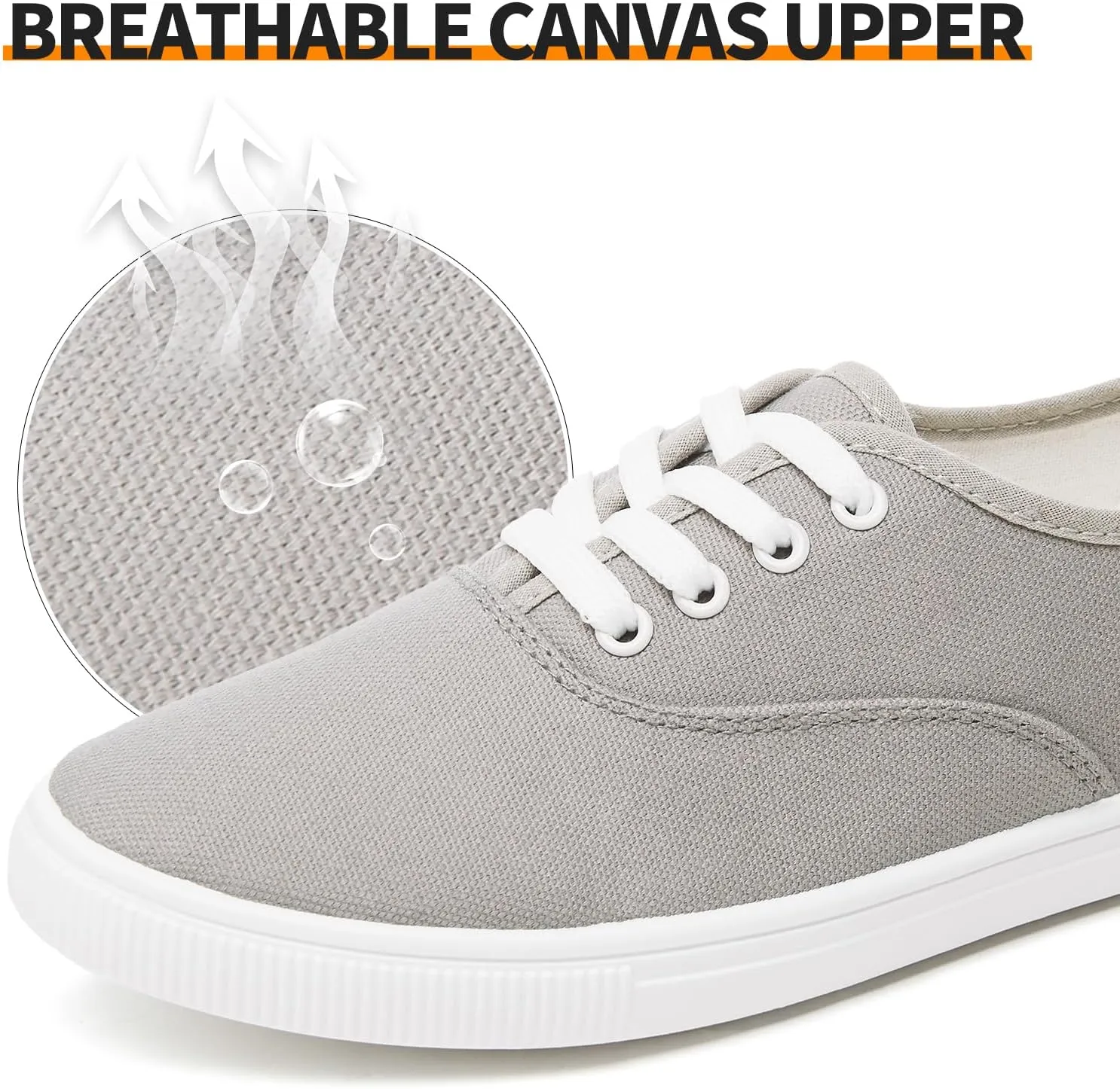 Womens Classic White Sneakers,Low Top White Canvas Shoes,Lightweight Casual Canvas Sneakers
