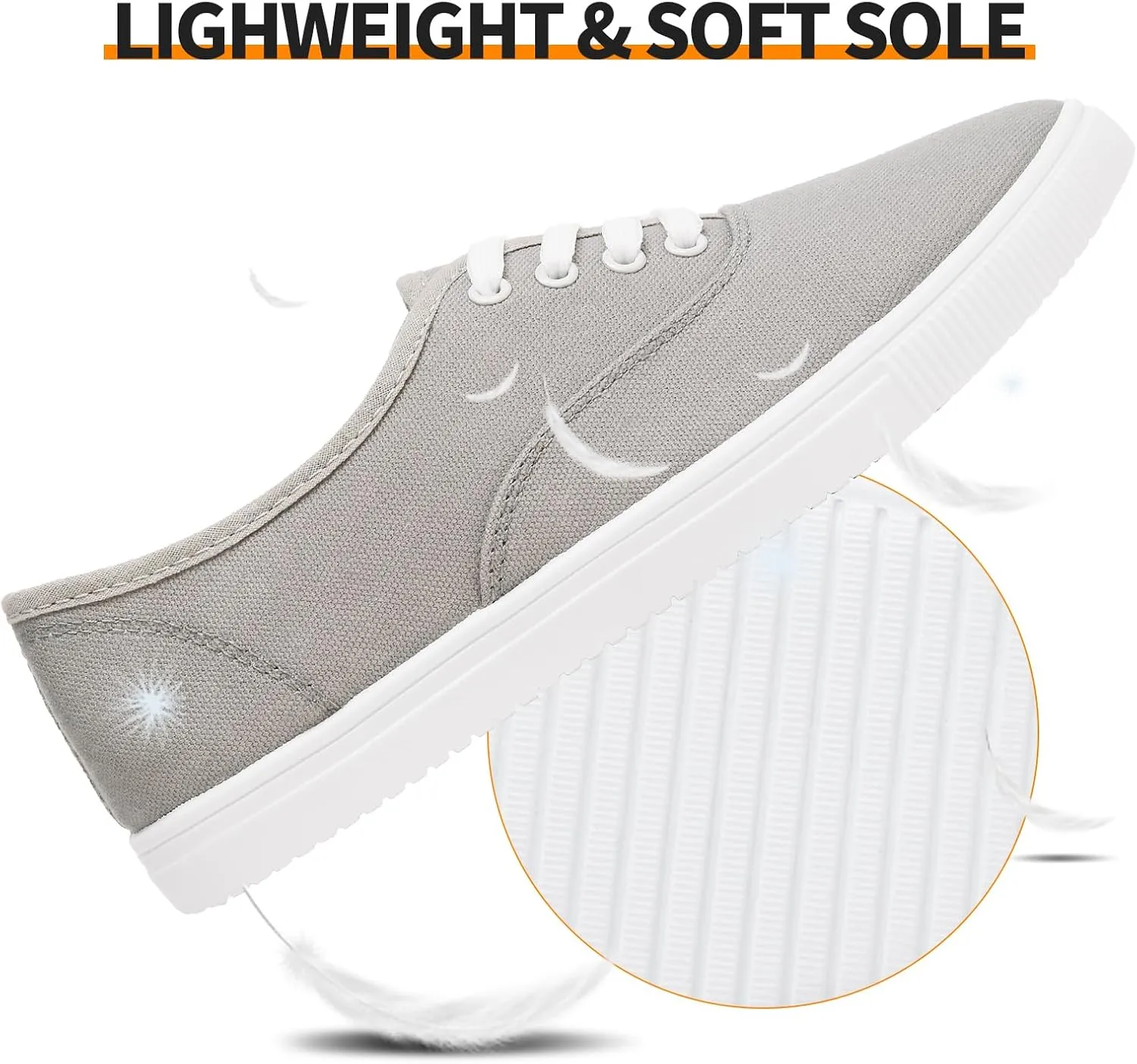 Womens Classic White Sneakers,Low Top White Canvas Shoes,Lightweight Casual Canvas Sneakers