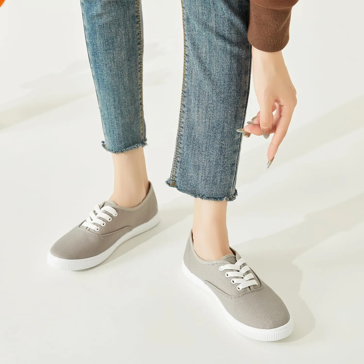 Womens Classic White Sneakers,Low Top White Canvas Shoes,Lightweight Casual Canvas Sneakers