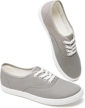 Womens Classic White Sneakers,Low Top White Canvas Shoes,Lightweight Casual Canvas Sneakers