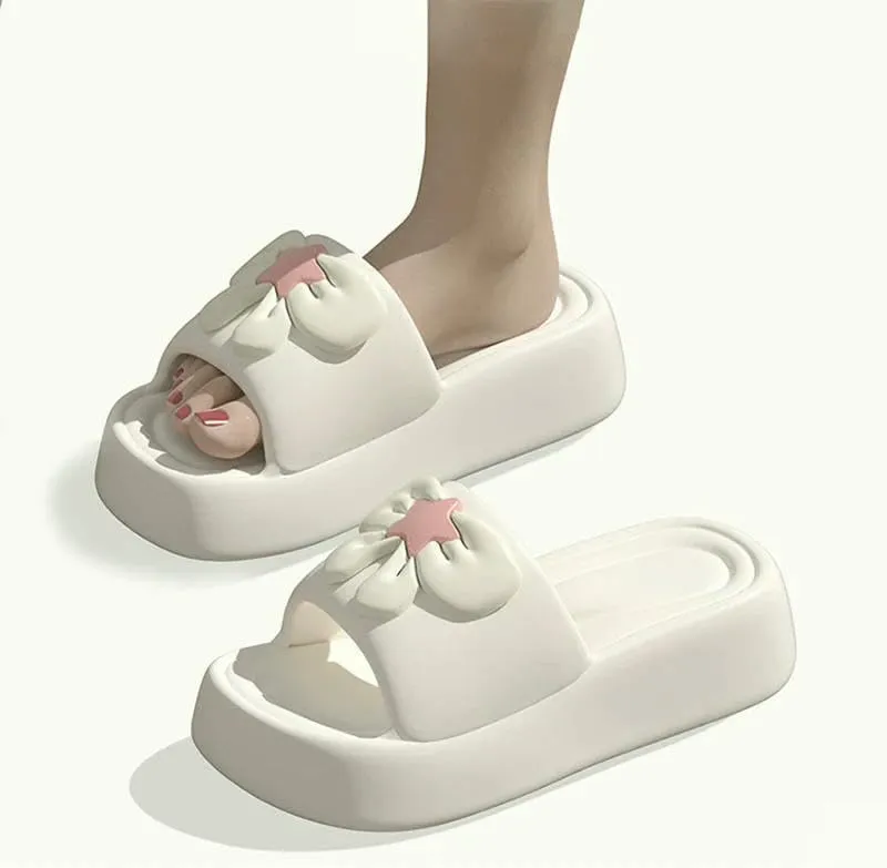 Women's Clogs Summer Casual Thick-Soled Slippers for Women Cute Bow Flat Bottom Lovely Fashion Home Shoes