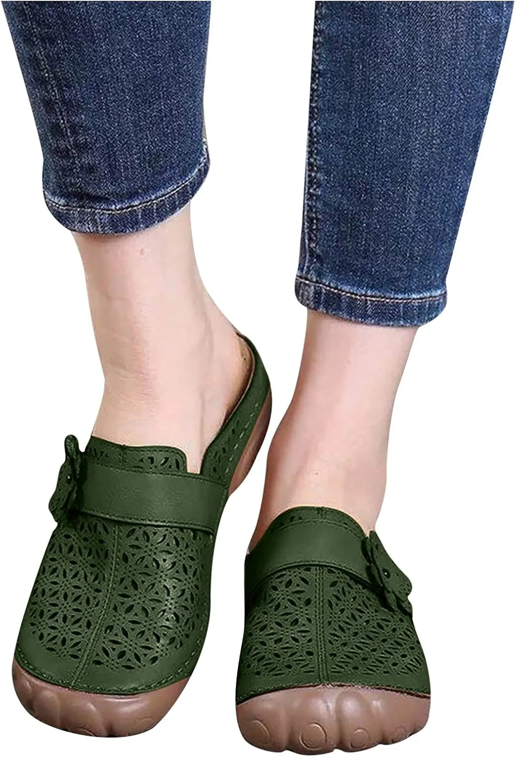 Womens Clogs Summer Flower Hollow Platform Sandals Vintage Soft Comfortable Casual Slip-on Slipper Lightweight Non-Slip Beach Shoes Flip Flops