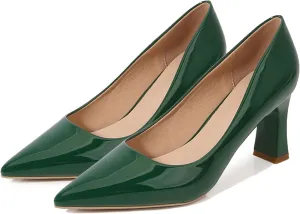 Women's Closed Pointed Toe Chunky Block High Heels Slip On Office Wedding Dress Pumps Shoes for Women 3 Inches