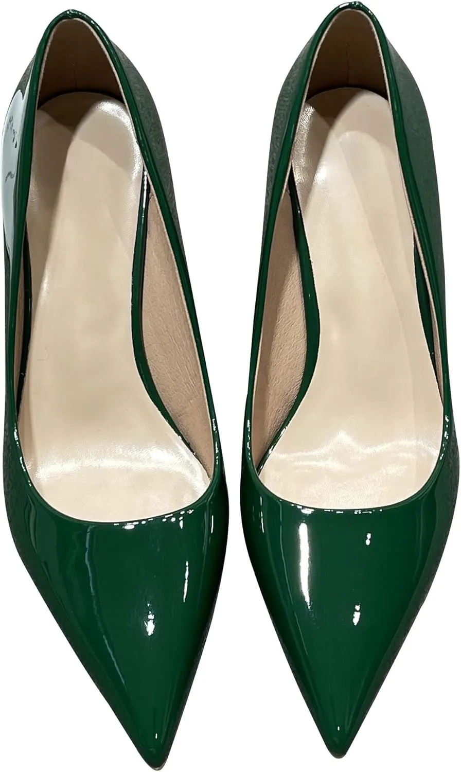 Women's Closed Pointed Toe Chunky Block High Heels Slip On Office Wedding Dress Pumps Shoes for Women 3 Inches