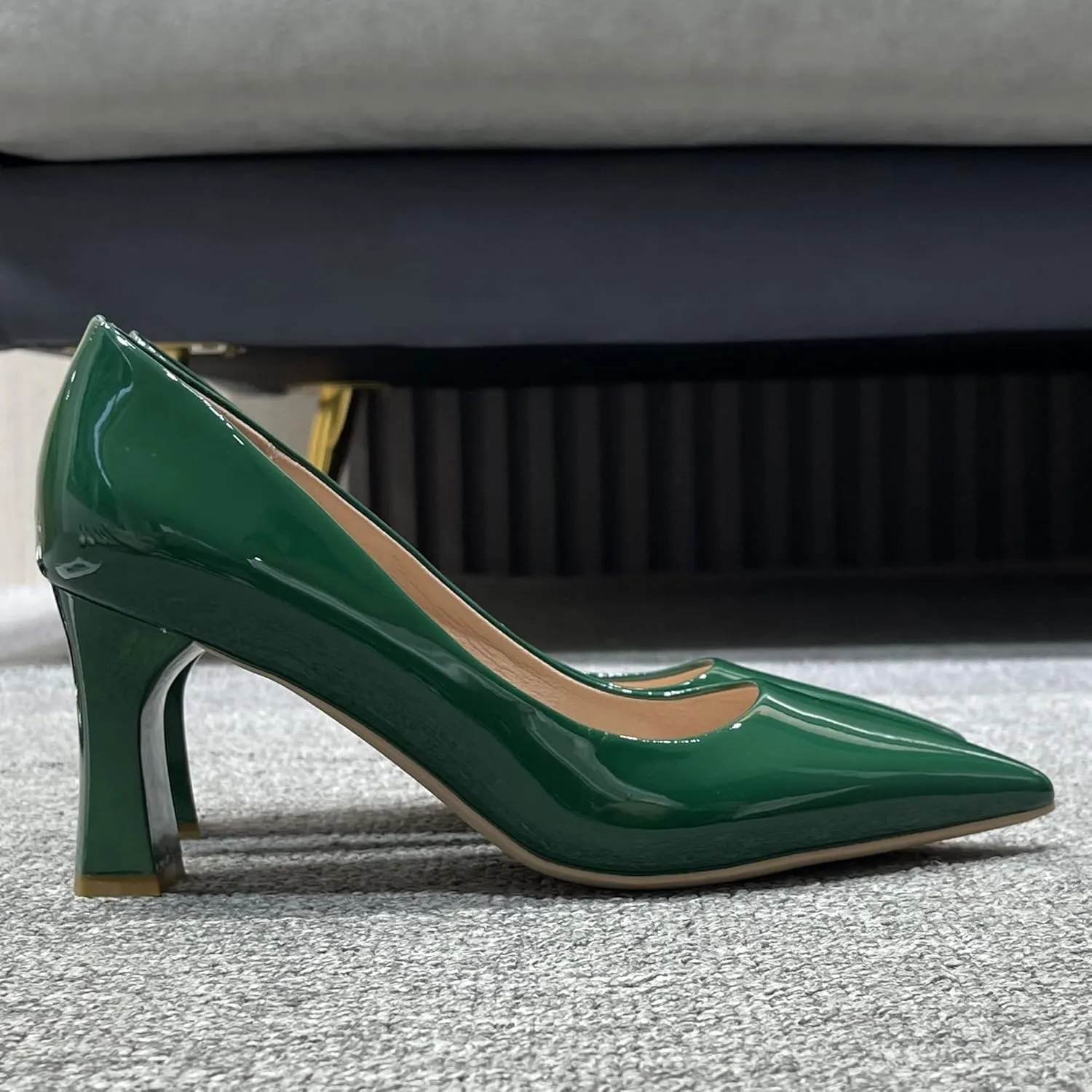 Women's Closed Pointed Toe Chunky Block High Heels Slip On Office Wedding Dress Pumps Shoes for Women 3 Inches
