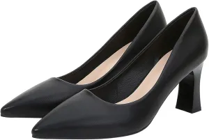 Women's Closed Pointed Toe Chunky Block High Heels Slip On Office Wedding Dress Pumps Shoes for Women 3 Inches
