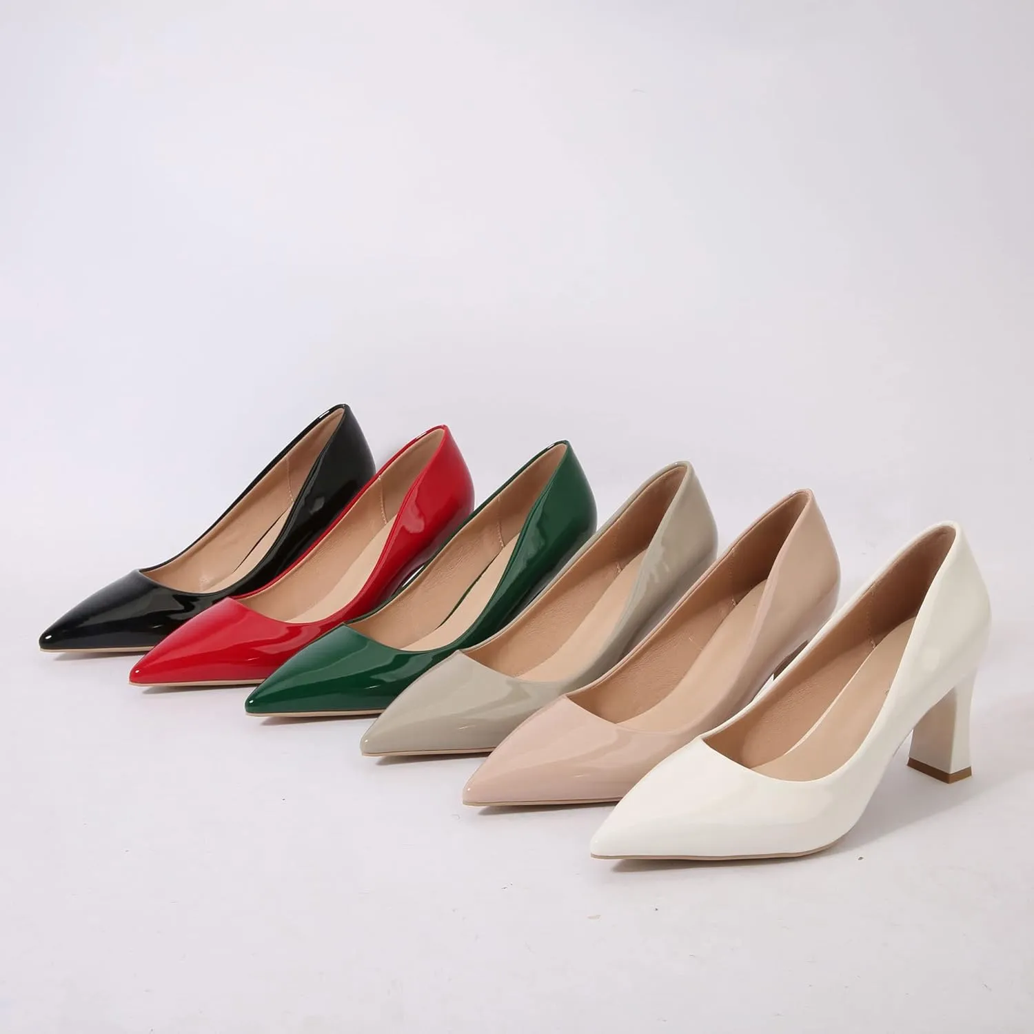Women's Closed Pointed Toe Chunky Block High Heels Slip On Office Wedding Dress Pumps Shoes for Women 3 Inches