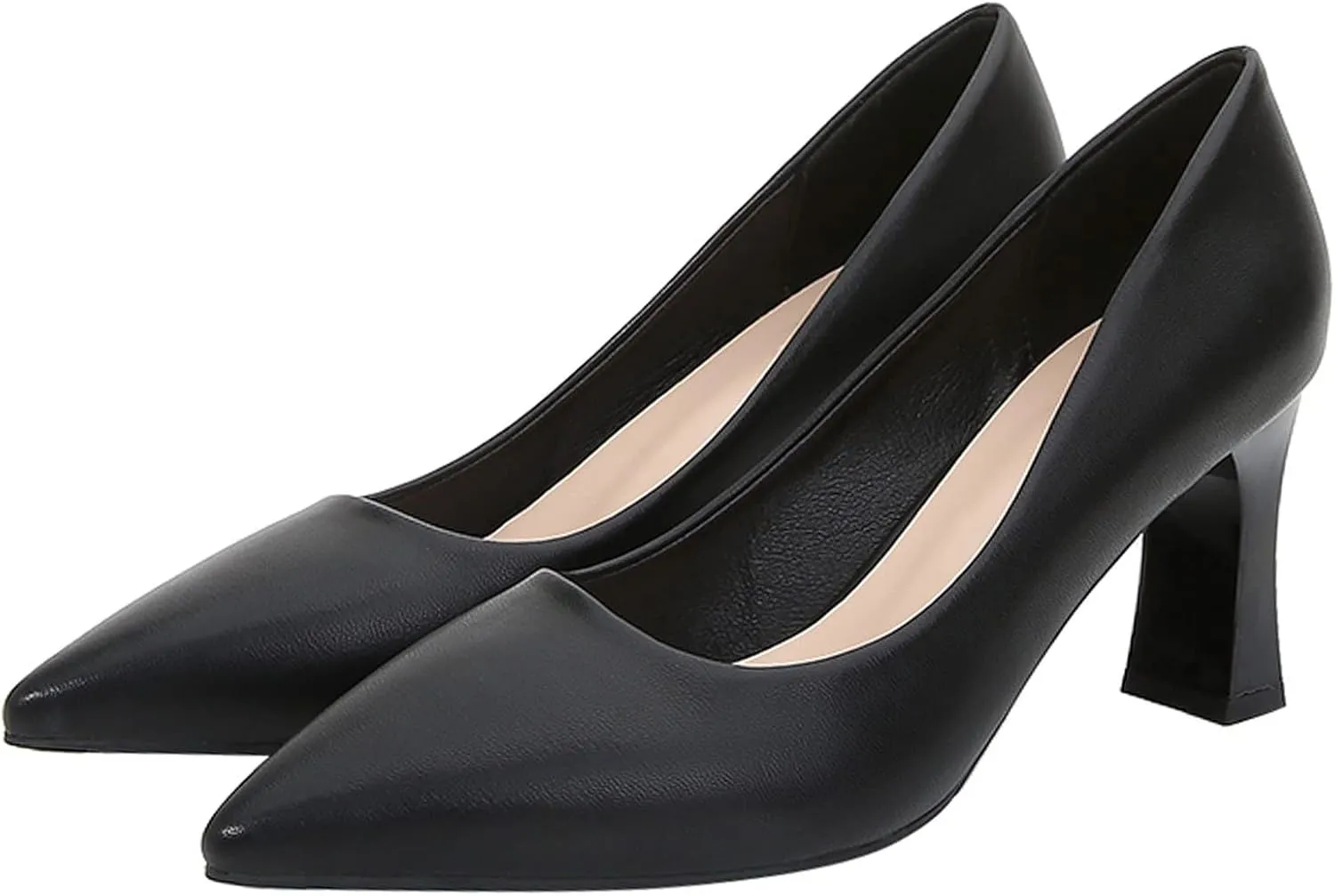 Women's Closed Pointed Toe Chunky Block High Heels Slip On Office Wedding Dress Pumps Shoes for Women 3 Inches