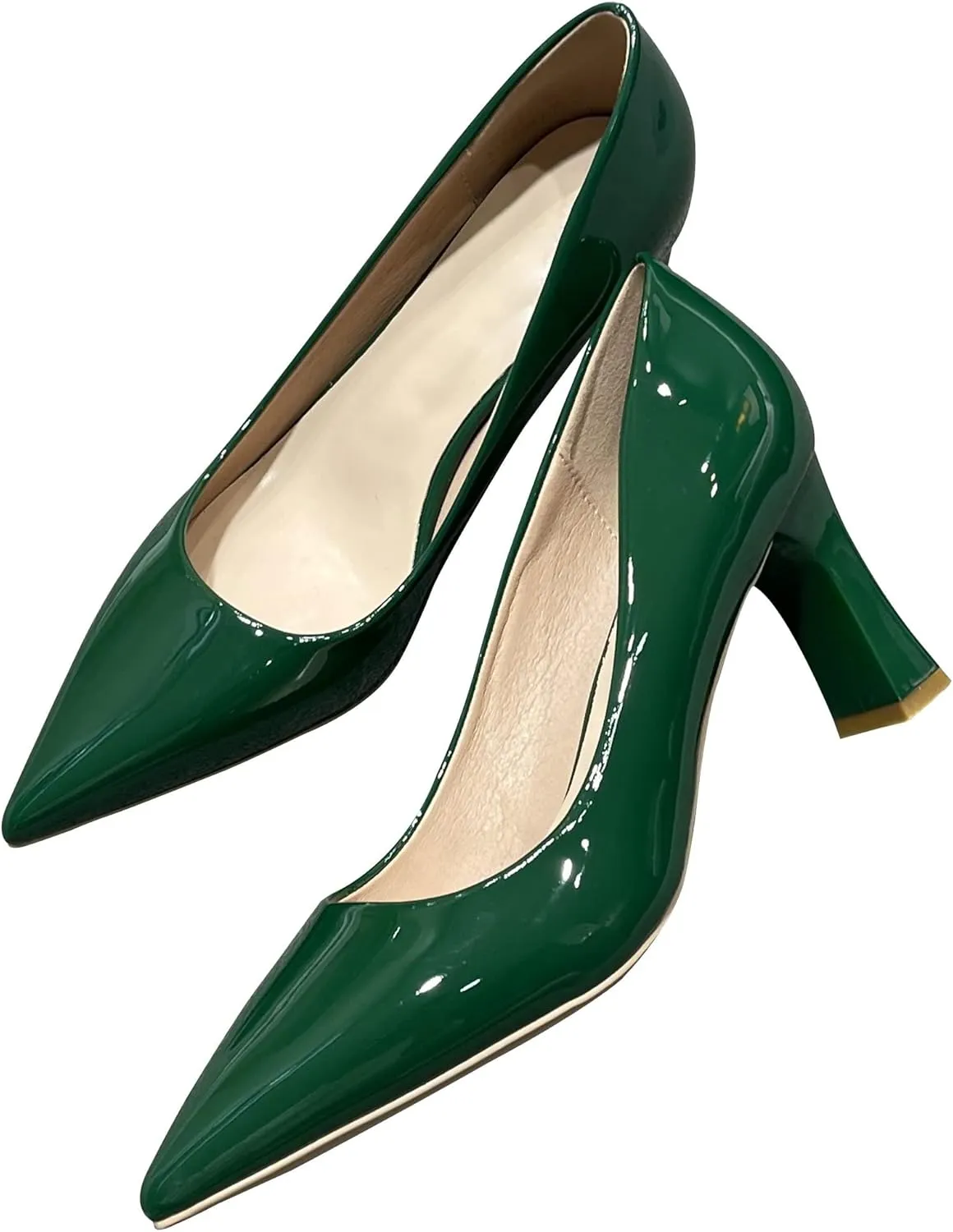 Women's Closed Pointed Toe Chunky Block High Heels Slip On Office Wedding Dress Pumps Shoes for Women 3 Inches