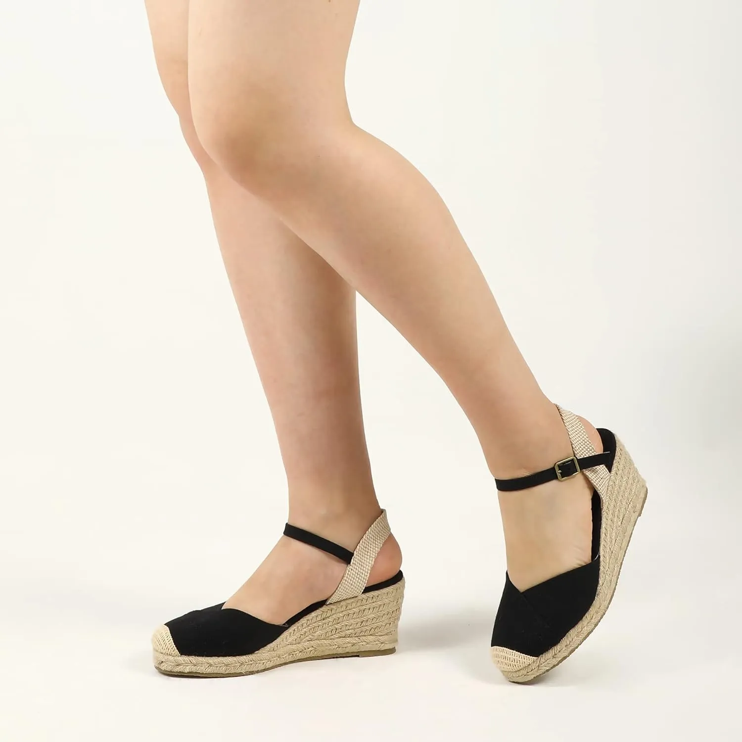 Women's Closed Toe Platform Sandals Summer Buckle Ankle Strap Espadrilles Wedge Sandals