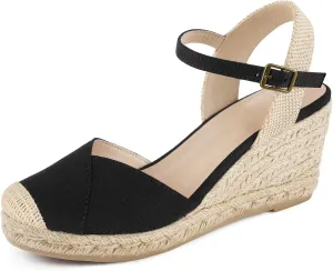 Women's Closed Toe Platform Sandals Summer Buckle Ankle Strap Espadrilles Wedge Sandals