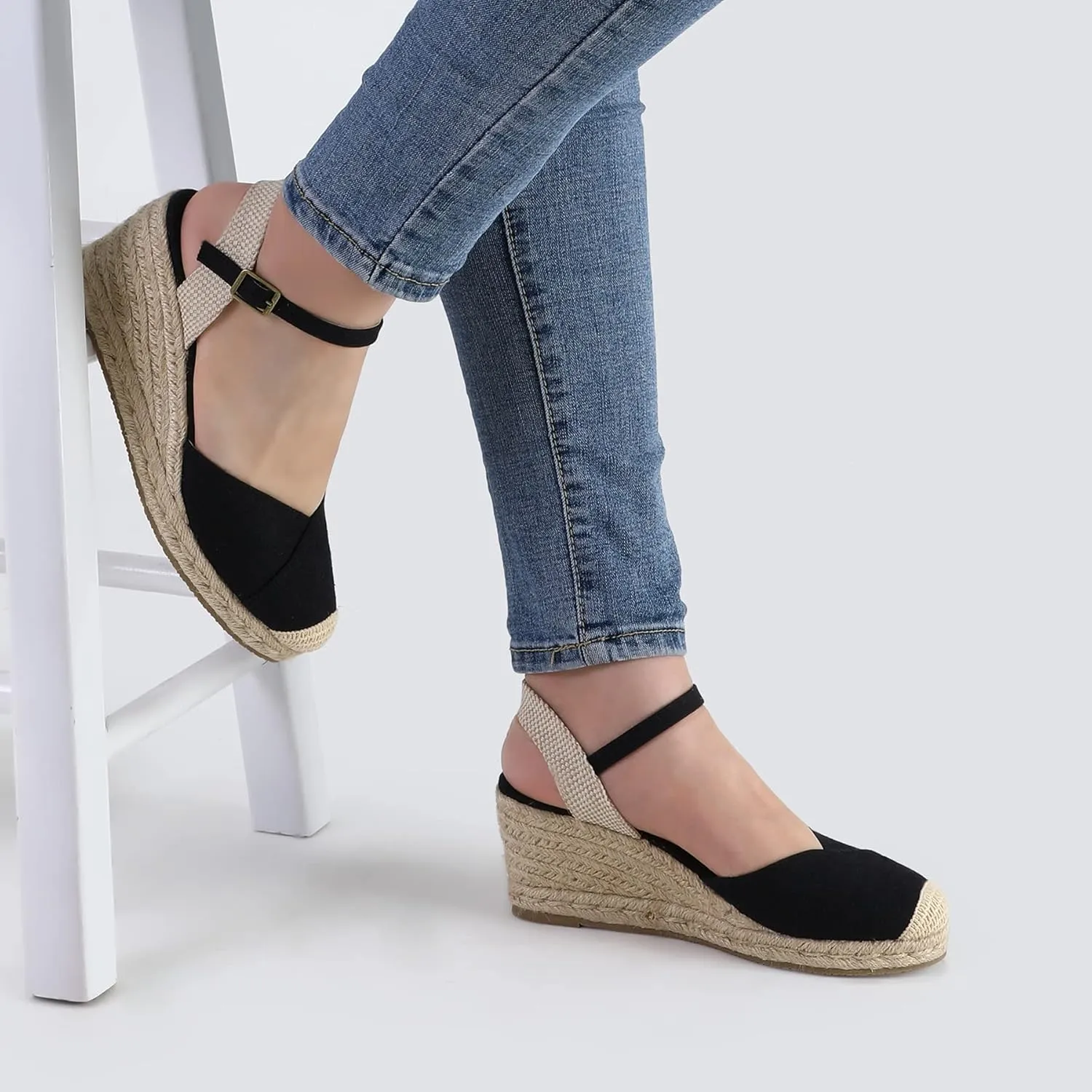 Women's Closed Toe Platform Sandals Summer Buckle Ankle Strap Espadrilles Wedge Sandals