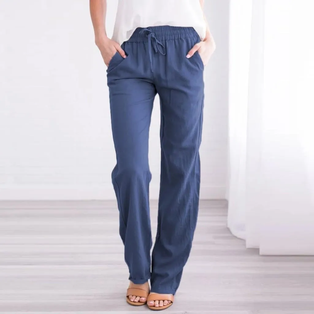 Women's Cotton Linen Summer Palazzo Pants Flowy Wide Leg Beach Trousers with Pockets Spring Outfits 2025