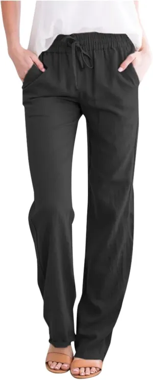 Women's Cotton Linen Summer Palazzo Pants Flowy Wide Leg Beach Trousers with Pockets Spring Outfits 2025