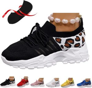 Women's Fashion Leopard Print Lace Up Low Top Sneakers, Casual Comfortable Sports Running Shoes