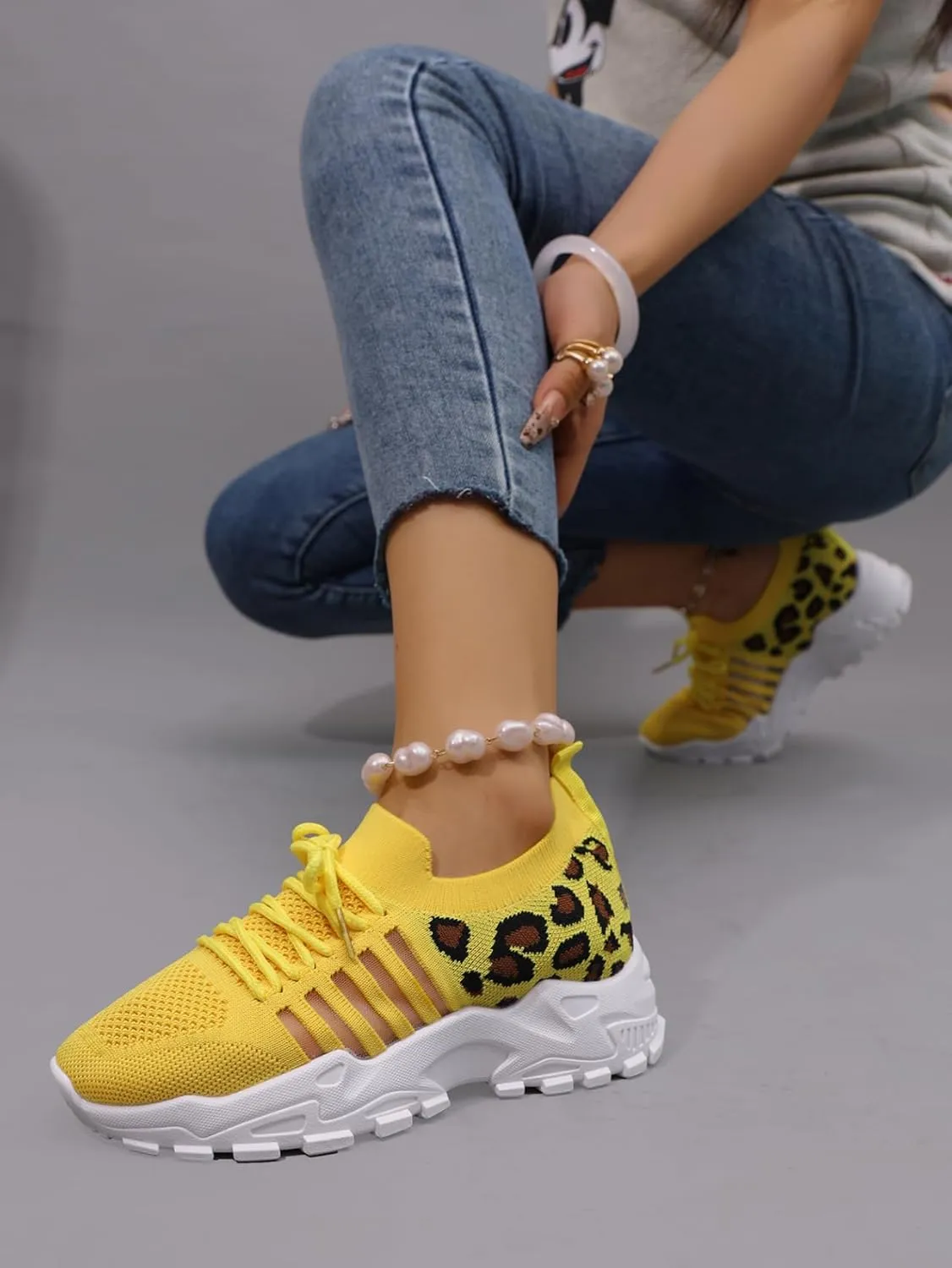 Women's Fashion Leopard Print Lace Up Low Top Sneakers, Casual Comfortable Sports Running Shoes
