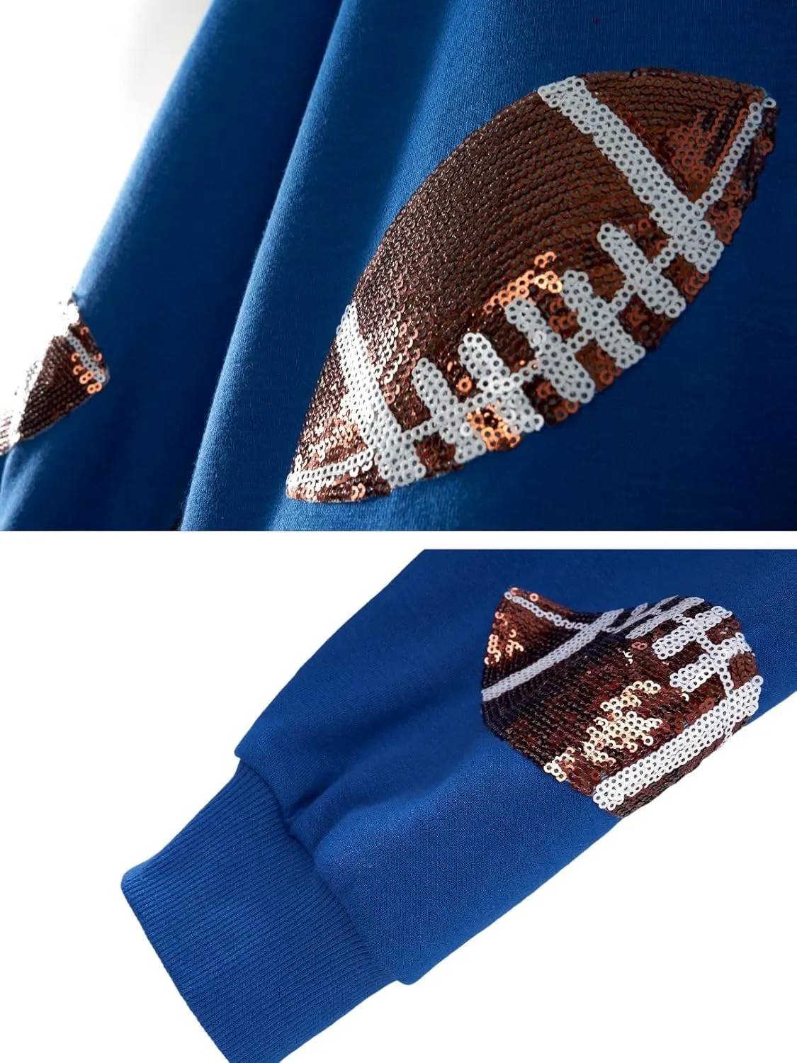 Womens Football Sequin Embroidery Loose Fit Sweatshirt Casual Crewneck Pullover Long Sleeve Gameday Tops