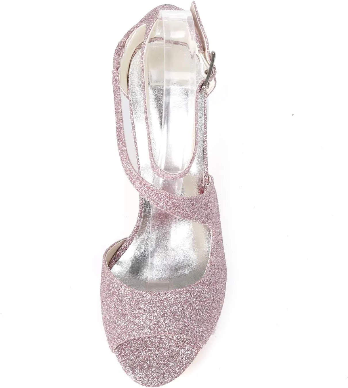 Womens Glitter Peep Toe Wedding Shoes For Bride Party Dress Shoes Oblique Strappy Work Party 8.5CM Buckle