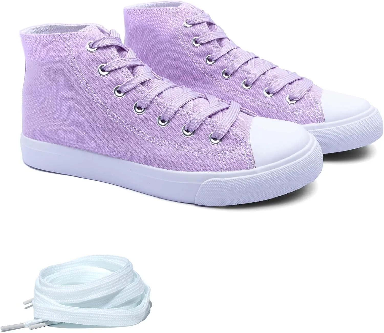 Women's High-Top Canvas Sneakers – Classic Lace-Up Casual Shoes with Extra Shoelaces – Comfortable, Stylish, and Durable
