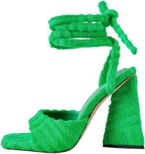 Women's Lace up Fashion Square Toe High Heeled Ankle Strap Chunky Mule Sandals Dress Party Wedding Shoes
