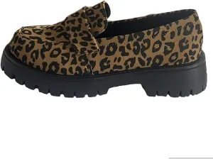 Women's Leopard Print Slip-On Platform Loafers - Spring Lightweight Chunky Heel Shoes for Business Casual & Office Professional Wear