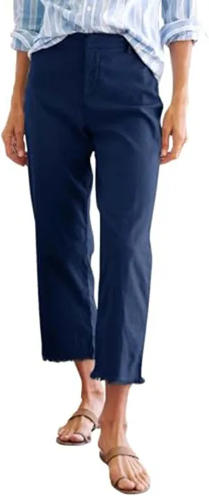 Womens Linen Capri Pants with Pockets Lightweight Travel Work Pant Casual Summer Stretch for Woman Capris