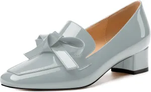 Womens Loafer with Heel, Comfortable Chunky Heels for Women, Loafers Shoes with Bowknot Womens Bunion Dress Shoes