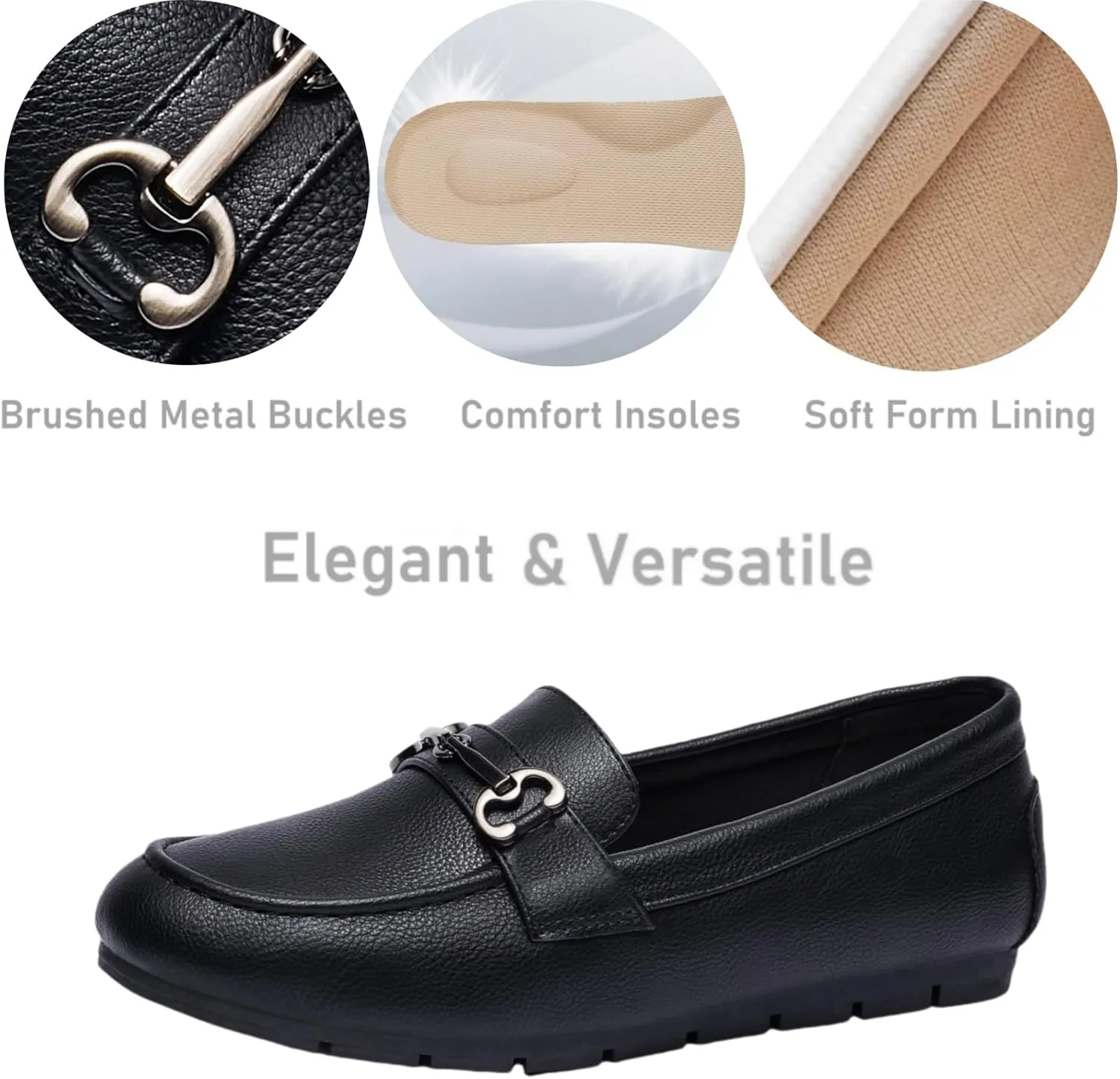 Women's Loafers Comfortable Dressy Slip on Flats Penny Loafers for Women Office Work Walking Shoes with Buckles