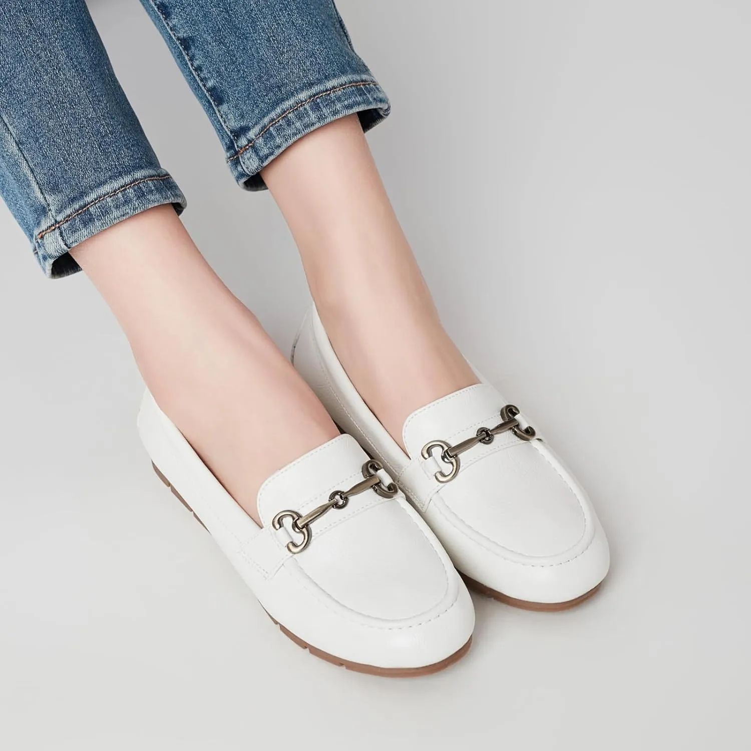 Women's Loafers Comfortable Dressy Slip on Flats Penny Loafers for Women Office Work Walking Shoes with Buckles