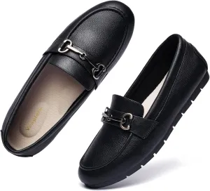 Women's Loafers Comfortable Dressy Slip on Flats Penny Loafers for Women Office Work Walking Shoes with Buckles