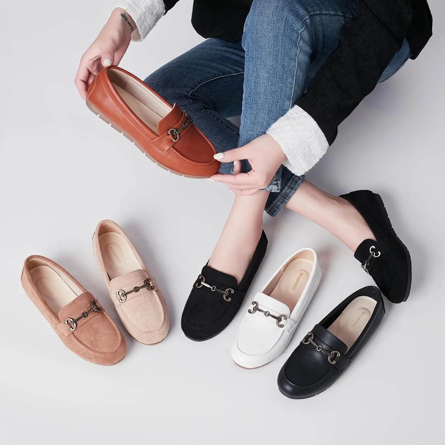 Women's Loafers Comfortable Dressy Slip on Flats Penny Loafers for Women Office Work Walking Shoes with Buckles
