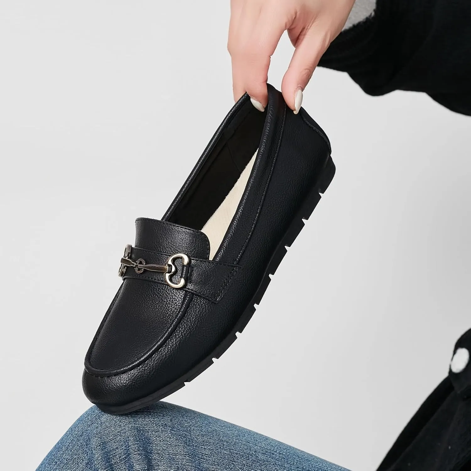 Women's Loafers Comfortable Dressy Slip on Flats Penny Loafers for Women Office Work Walking Shoes with Buckles